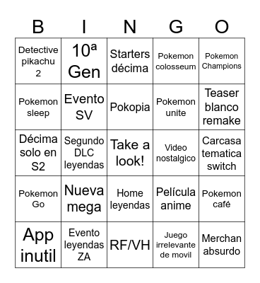 Pokemon presents Bingo Card