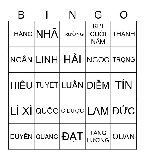 Bingo Tân Niên - Dấu ấn cá nhân Bingo Card