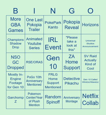 Pokemon Presents 2026 Bingo Card