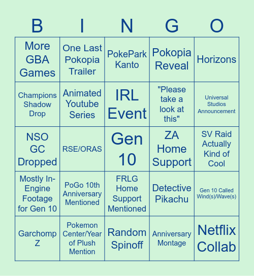 Pokemon Presents 2026 Bingo Card