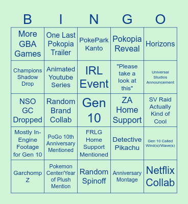 Pokemon Presents 2026 Bingo Card