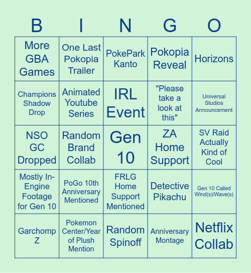 Pokemon Presents 2026 Bingo Card
