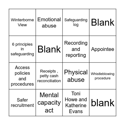 Safeguarding bingo Card