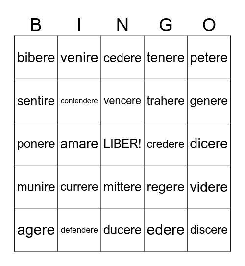 LATIN VERBS: Infinitives I-XX Bingo Card