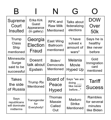 State of the Union Bingo Card