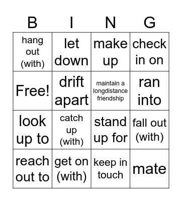 friends phrasal verbs Bingo Card