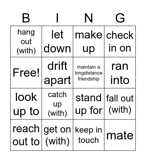 friends phrasal verbs Bingo Card