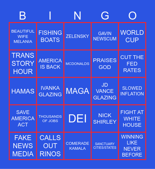 SOTU 2026 Bingo Card