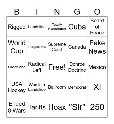 SOTU 2026 Bingo Card