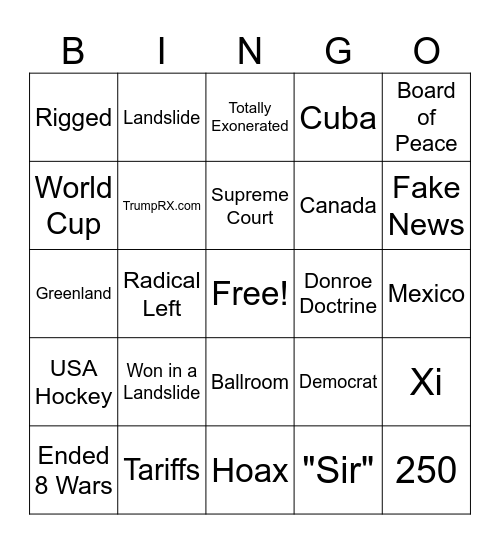 SOTU 2026 Bingo Card