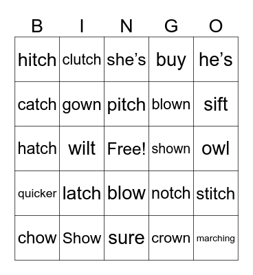 Spelling Words Bingo Card