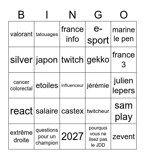 Audition Samuel Étienne Bingo Card
