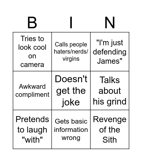 Gymmy Reacts Bingo Card