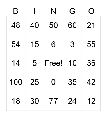 Multiplication  Bingo Card