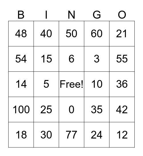 Multiplication  Bingo Card