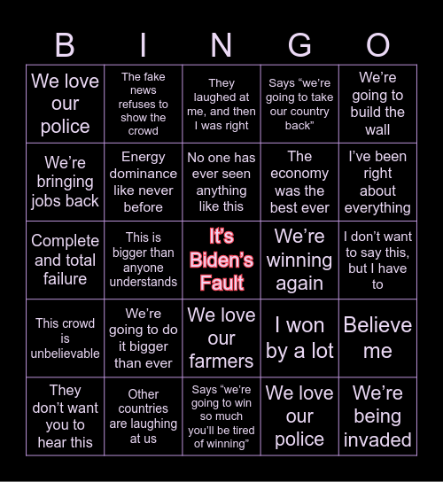 The Official Unfugginbelievable SOTU Survival Bingo Card
