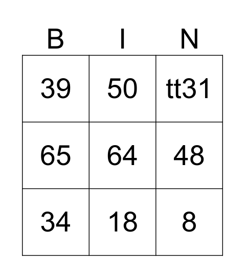 Number Bingo Card