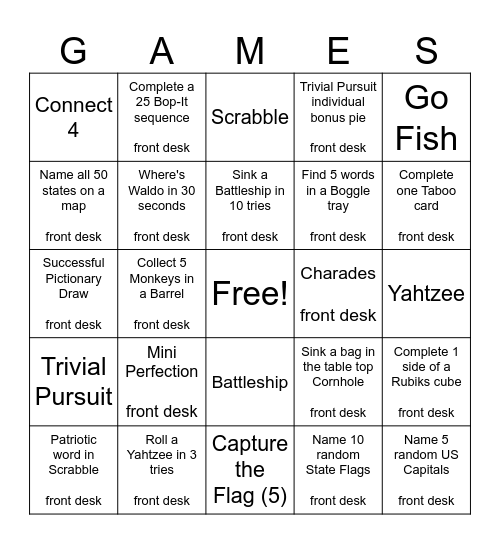 America at Play Bingo Card