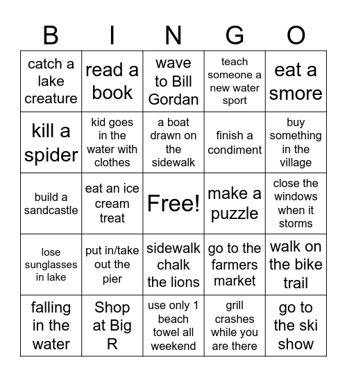 Lake Bingo Card