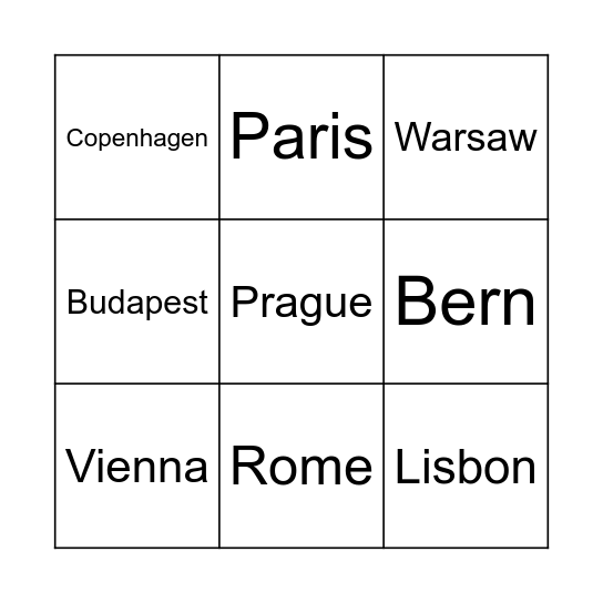 Capital Cities Bingo Card