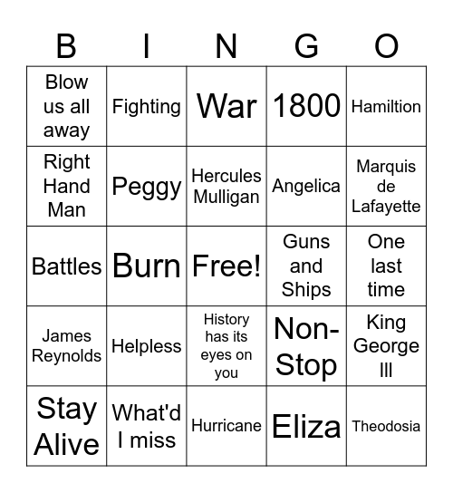 Hamilton Bingo Card