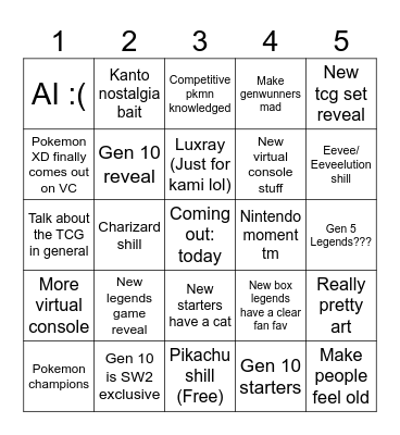 Pokemon day bingo Card
