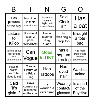 Pride Bingo Card