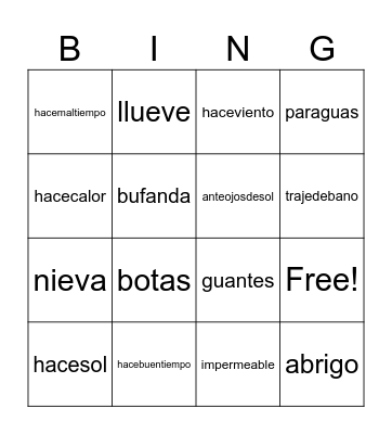 JH WEATHER Bingo Card