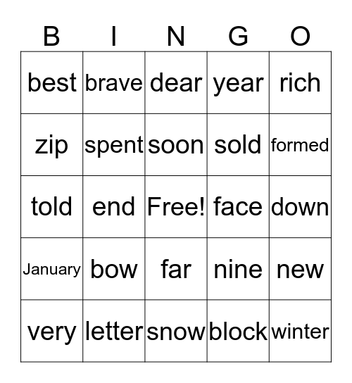 Spelling I-4 Bingo Card