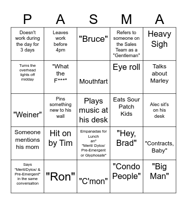 Pasma Bingo Card