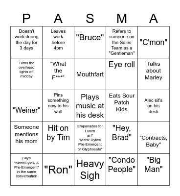 Pasma Bingo Card