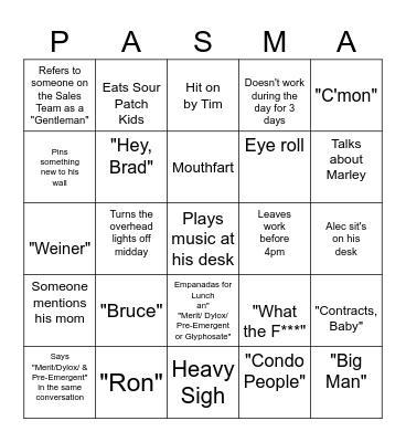 Pasma Bingo Card