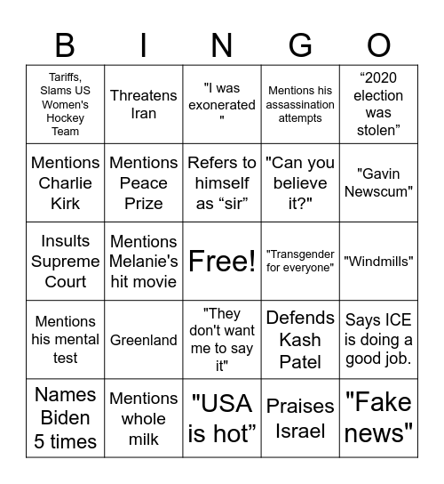 State of the Union Bingo Card