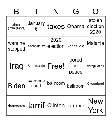 2026 state of union speech Bingo Card