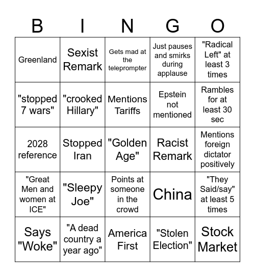 SOTU Bingo Card