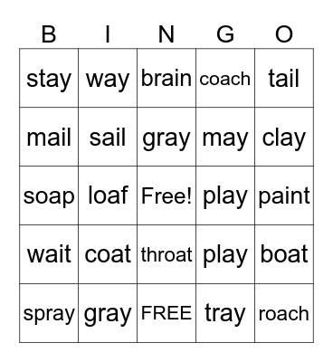 ai, ay, oa Bingo Card