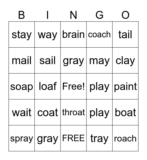 ai, ay, oa Bingo Card