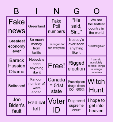 POTUS SOTU BINGO Card