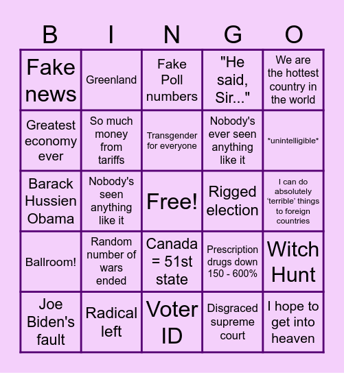 POTUS SOTU BINGO Card