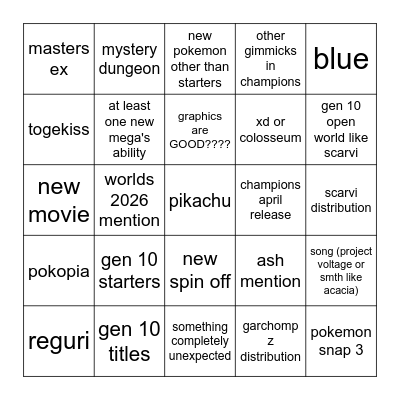 POKEMON 30 Bingo Card