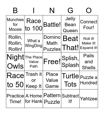MATH Bingo Card