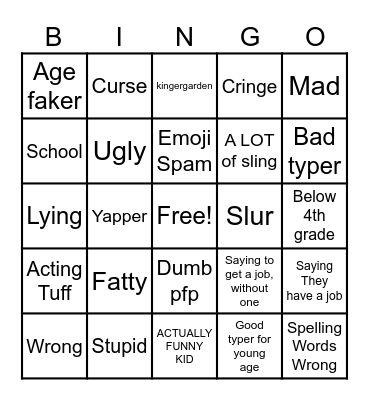 Gen alpha comments Bingo Card