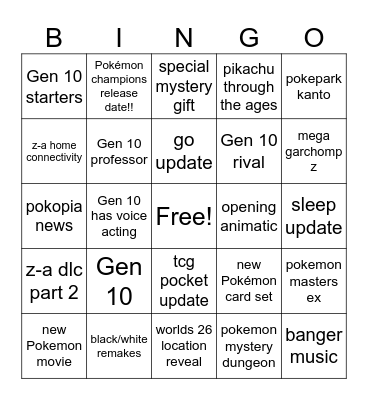 Pokemon day 2026 Bingo Card