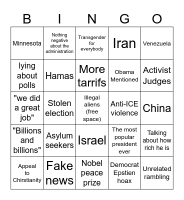 State of the Union Bingo Card