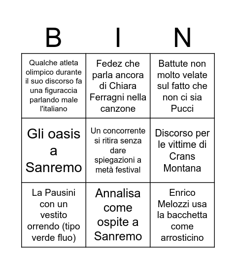 Untitled Bingo Card