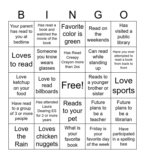 NEVADA READING WEEK Bingo Card