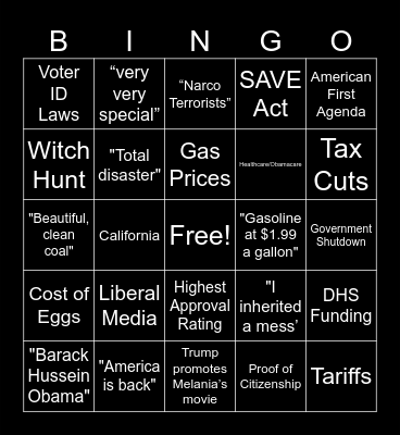 SOTU 2026 Bingo Card