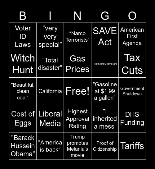 SOTU 2026 Bingo Card