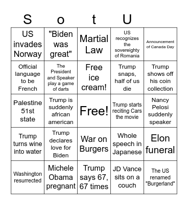 SOTU Bingo Card