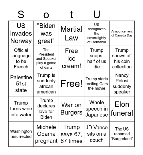 SOTU Bingo Card